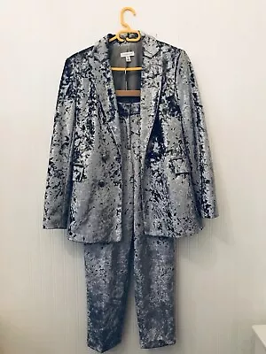 Topshop 8 Silver Velvet Jacket And Trousers Smart Stylish Suit VGC • £40