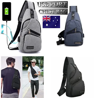 $10.99 • Buy Man Shoulder Backpack Chest Bag Sling Cross Body Satchel Outdoor Charging Port