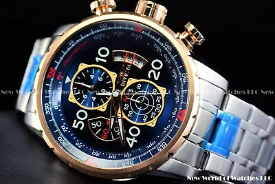 Invicta Men's Aviator Blue Dial Rose Gold Stainless Steel Chronograph Rare Watch • $69.99