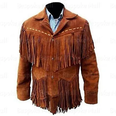 New Men's 2018 American Style Western Brown Suede Leather Long Fringes Coat-607 • $173.99