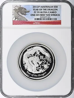 2012 - 5 Oz .999 Silver ~ Year Of The Dragon ~ Ngc ~ Pf70 ~ultra Cameo ~ $398.88 • $398.88