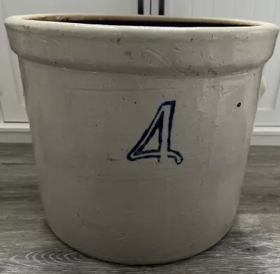 #4 Antique Salt Glazed Stoneware Crock Primitive Decor Art • $35