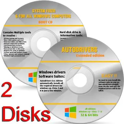 2018 Repair Restore Computer Drivers 2 Disks Windows 7 8 XP Vista 10 32 64 Bit • $9.98