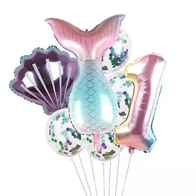 Mermaid Balloon 7pcs Mermaid Foil Balloons Kids Birthday Party Decoration • £7.63