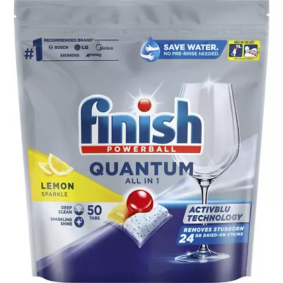 Finish Powerball Quantum All In One Lemon Sparkle Dishwashing Tablets 50 Pack • $16.95