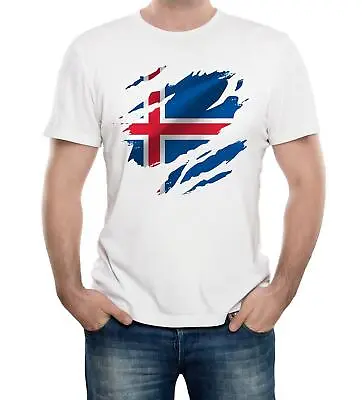 Men's Torn Iceland Flag T-Shirt Icelandic Reykjavik Country National Sport • £15.99