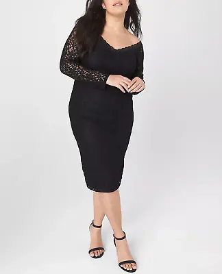 LANE BRYANT BLACK OFF-THE-SHOULDER STRETCH LACE BODYCON DRESS PLUS Sz 14 • $24.29