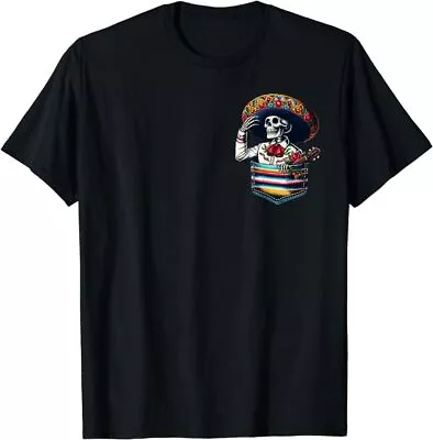 Serape Skeleton Mariachi Sombrero Hat Cinco De Mayo Pocket T-Shirt • $9.99