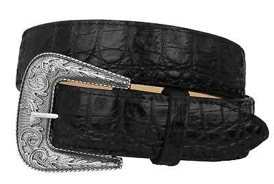 Mens Crocodile Alligator Pattern Leather Western Dress Cowboy Belt Black • $34.99