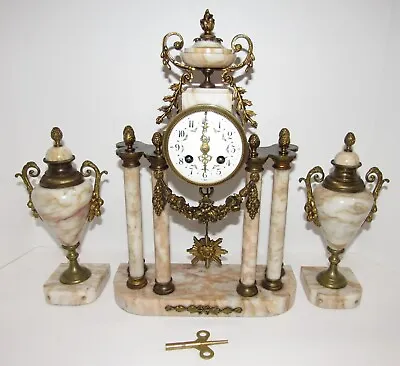 Antique French CH Hour Marble & Bronze Garniture Mantel Clock 8-Day Time/Strike • $675