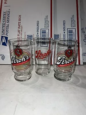 Vintage Stroh’s Beer Glass Lot Of 3 Bar Advertising Mancave Drinking Glasses • $29.99