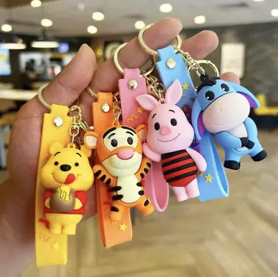 Winnie The Pooh Characters 3D Rubber Keychain Keyring Bag Charm Car/House Keys • £6.99