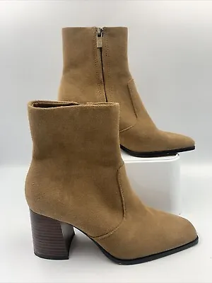 MANGO Tan Leather Suede Block Heel Ankle Boots. Zip. VGC. UK3 EU36 • £27.90