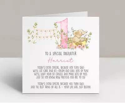 Personalised 1st Birthday Card For DAUGHTER With Cute Birthday Poem - Elephant • £3.79