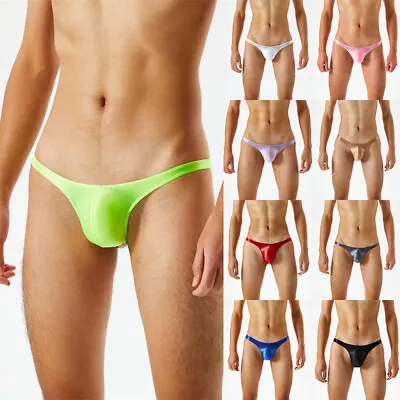 Mens Shiny Briefs Swimwear Panties Smooth Nylon Low Rise Thongs Bikini Underwear • $4.60