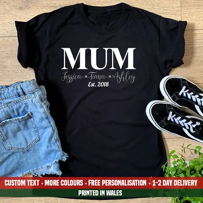 Ladies MUM Names Est YEAR T Shirt Funny Mothers Day Mummy Wife Birthday Gift Top • £13.99