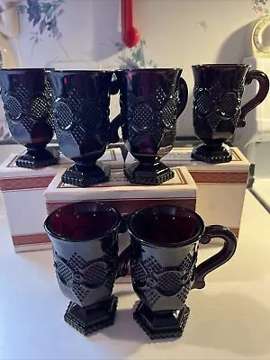 Vtg Avon Cape Cod Collection Set Of 6 Pedestal Mugs Ruby Red With Boxes New • $24.99