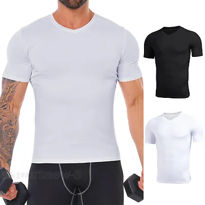 Men's T-Shirt Bodybuilding Gym Tops Slim Sports Fitness Tight Short Sleeve Tee • £12.79