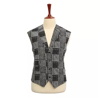 Mens Vest Suit Lapel Black White Geometric Abstract Dress Formal Waistcoat XL 46 • $54.99