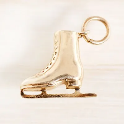 Vintage 9k Yellow Gold 3d / Puffy Figure Skate Charm / Pendant • $114.50