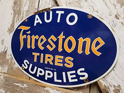 Firestone Vintage Porcelain Sign 1953 Tires Car Truck Automobile Supplies Oval • $190.27
