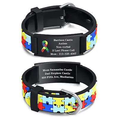 Personalized Autism ICE Info Soft Silicone Bands Wristband For Baby Girls Boys • £6.47