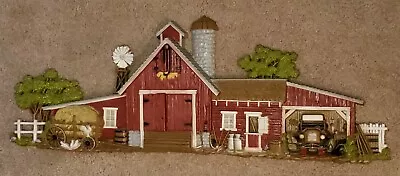 VTG 1974 Burwood Products Company Red Barnyard Scene Farm 587 Wall Hanging • $60