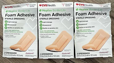 3 Mepilex Border Lite Foam Adhesive Dressing 2 X 5  (3 Count Ea) DAMAGED PK 2/25 • $17.09