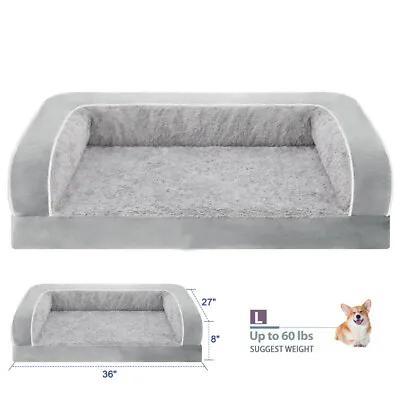 Light Gray Large Dog Bed Orthopedic Foam Pet Mattress W/ Removable Bolster Cover • $25.99
