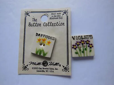 VTG Mill Hill Buttons - 2 FLOWERS - Daffdils And Violets - New On Card • $10