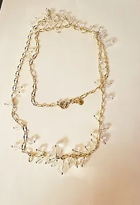 Vintage J Crew Long Beaded Dangle Chain Necklace Clear & Pave Beads • $25.95