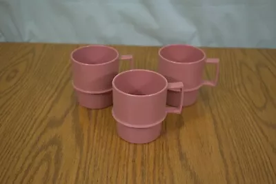 3 Vintage Tupperware Stackable Salmon Pink Coffee Cups  #1312-27. AG • $10.50