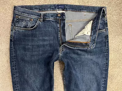 GANT Regular Straight Fit Denim Jeans Mens W40 L32 Dark Blue Stretch VGC • £5.50