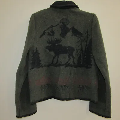 Vtg Wooded River Idaho USA Wool Blend Pine Tree Moose Western Crop Jacket Sz XS • $39.99