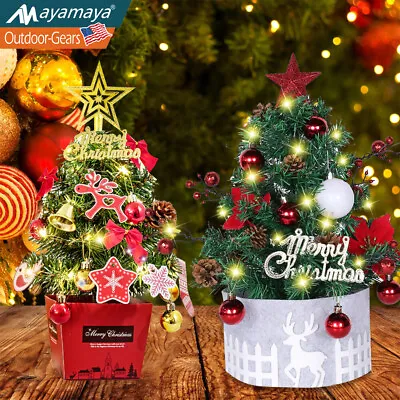 2ft Artificial Small Mini Tabletop Christmas Tree With LED Warm Light & Ornament • $14.99