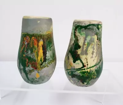 2 Miniature Hand Painted Miniature Pottery Vases 3.5 In High Vintage • $12