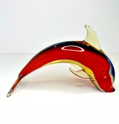 Murano Dolphin W/ Red Blue And Yellow Colors Italy • $55