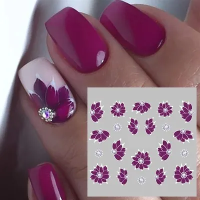 Nail Art Water Decals Stickers Transfers Water Effect Deep Purple Flowers (769) • £1.49