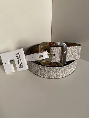 New  MICHAEL KORS Women White LOGO Belt With Gold Buckle Size Large • $25