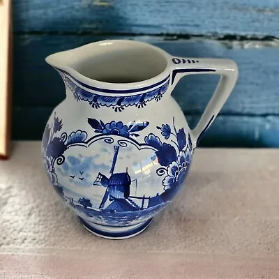 Royal Delft De Porceleyne Fles Large Jug Pitcher Hand Painted Blue Floral Decor • $499.99