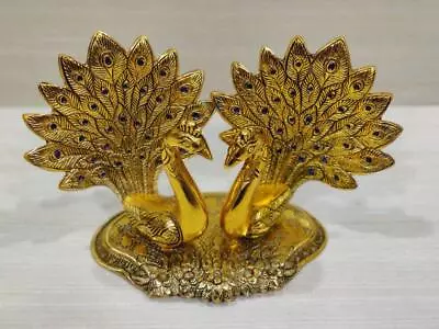 Metal Peacock Couple Statue Gold Plated Showpiece Decorative TableHome & Office • $29.61