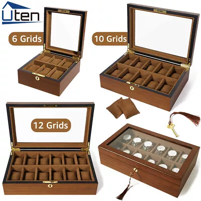 Uten 6/10/12 Grid Watch Box Wooden Display Case Jewelry Collectsion Storage • £20.99