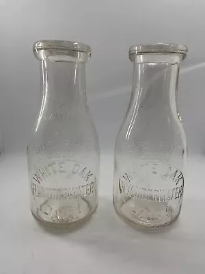 Lot Of 2 Vintage WHITE OAK DAIRY H Vanderwater Pint Milk Bottle Litchfield CT • $22