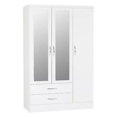 Nevada 3 Door 2 Drawer Mirrored Bedroom Wardrobe In White Gloss • £299.99