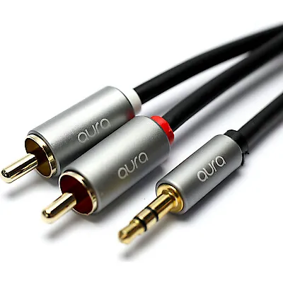 £16.95 • Buy Aura 3.5mm Jack To RCA Phono Audio Cable 2x RCA Gold Plated Male-Male 