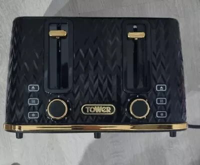 4 Slice Toaster - Tower T20061BLK 1600W Empire In Black With Brass Accents • £20