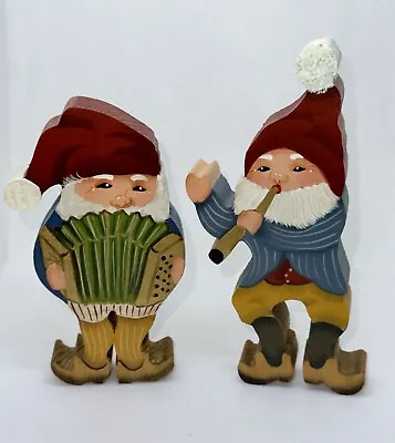 $14.50 • Buy VTG Lot Of 2 Holiday Gnomes Handcrafted Wooden Block Standing Folk Art Painted