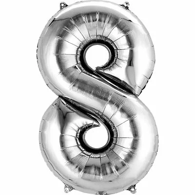 Metallic Silver #8 Mylar Balloon 14  Balloon Birthday Decor • $8.50
