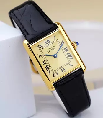 Cartier Watch Must Tank Ivory Dial Roman Index LM Mens Quartz Battery Replaced • $2185