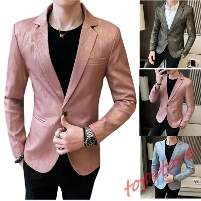 $54.67 • Buy Mens Slim Fit One Button Blazers Suit Jacket Lapel Collar Korean Striped Coats 
